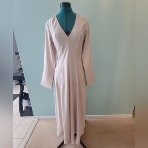 Zara V-neck Long Sleeve Beige Dress